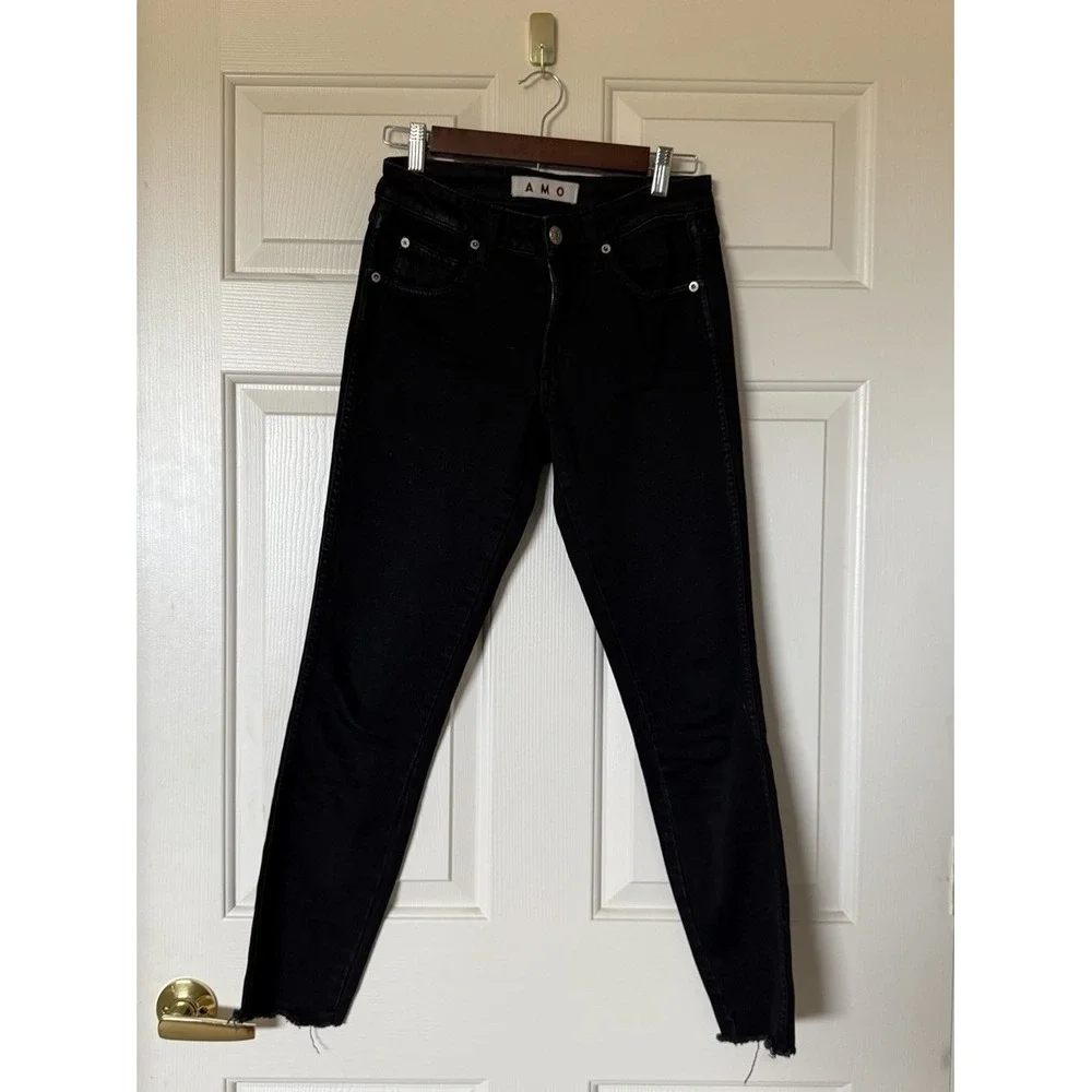 AMO Womens Black Low Rise Dark Wash Black Magic Stix Crop Leg Jeans Size 26‎